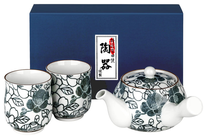 Kyusu Teekanne Set HANA Porzellan Einhandkanne Zwei Teebecher in Geschenkbox hergestellt in Japan Ka