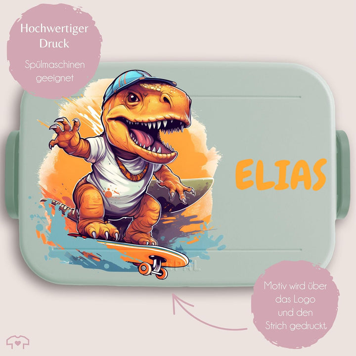 Kinder Bento Box Midi Lunchbox für Mepal Bentobox - Dino T-Rex Dinosaurier TRex Skateboard - 900 ml