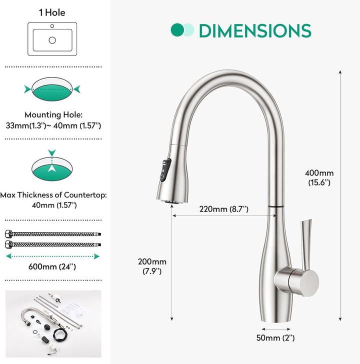 CREA Touch Sensor Wasserhahn Küche, Küchenarmatur mit Ausziehbarer Brause, Mischbatterie Küche mit 3