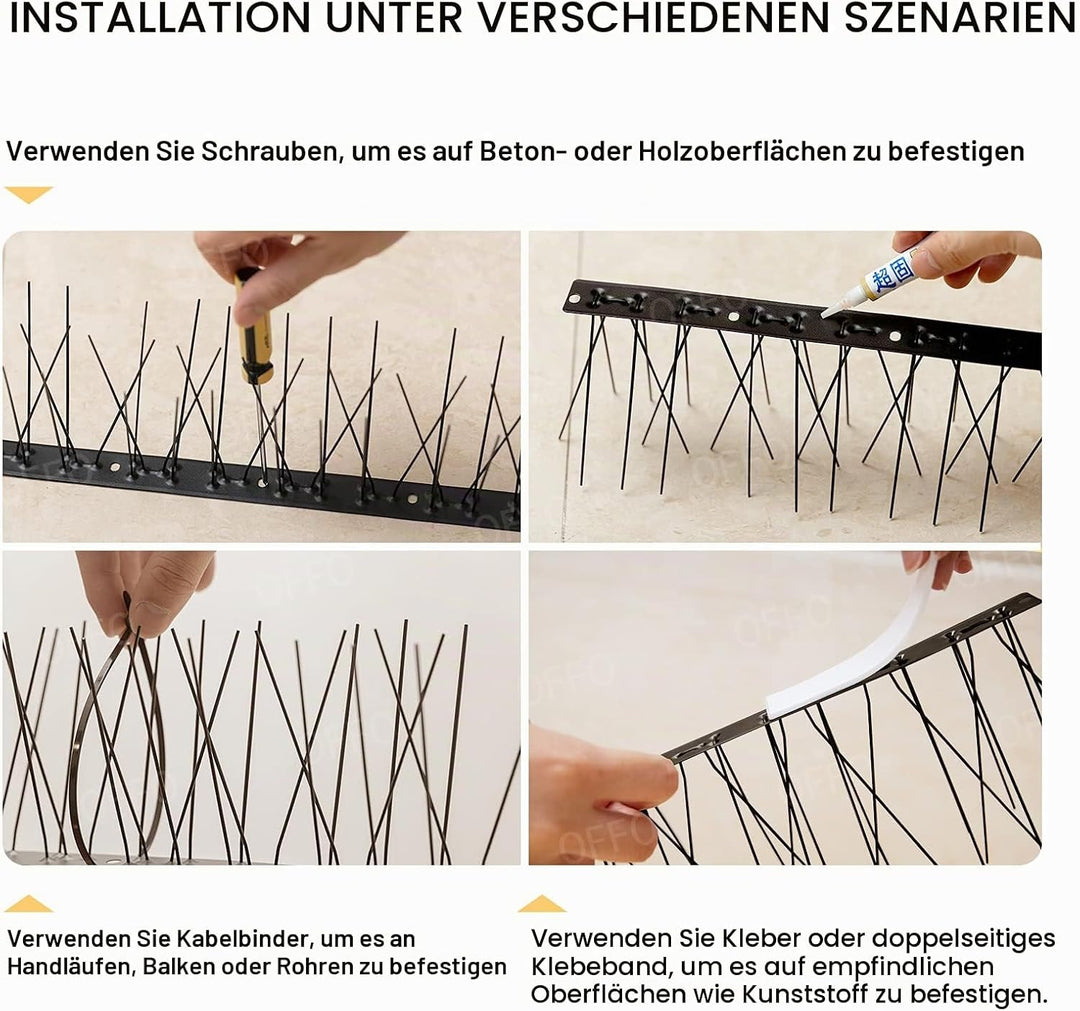 OFFO Vogelabwehr Spikes vormontiert für Dach und Fenster, langlebige Taubenabwehr Spikes für Krähen,
