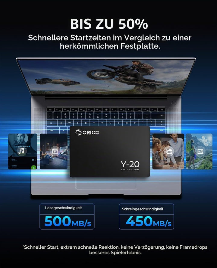 ORICO 1TB SSD SATA III 6Gb/s, 2.5“ Interne Solid State Festplatte, bis zu 500MB/s, Kompatibel mit La