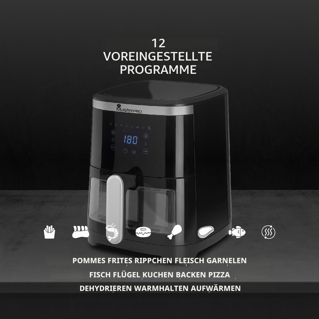MasterPRO ROCKET 420 - Heissluftfritteuse 1300W 4.2L - 8 Programme - LED Touch Control - Antihaftbes