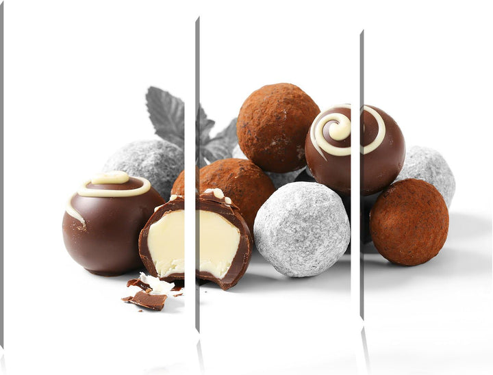Pixxprint Edle Trüffelpralinen als Leinwandbild/Grösse: 3 Teilig (120x80) cm/Wandbild/Kunstdruck/fer