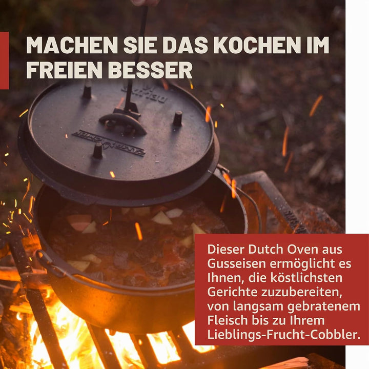 Camp Chef Schmortopf aus Gusseisen mit Deckel und Deckelheber, 35,6 cm, DO14