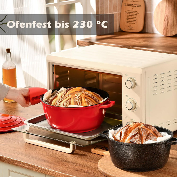 Bräter mit Deckel Schmortopf Induktion 28 cm Dutch Oven Stil, 6,3 L | Brot Backen, leichter als Guss