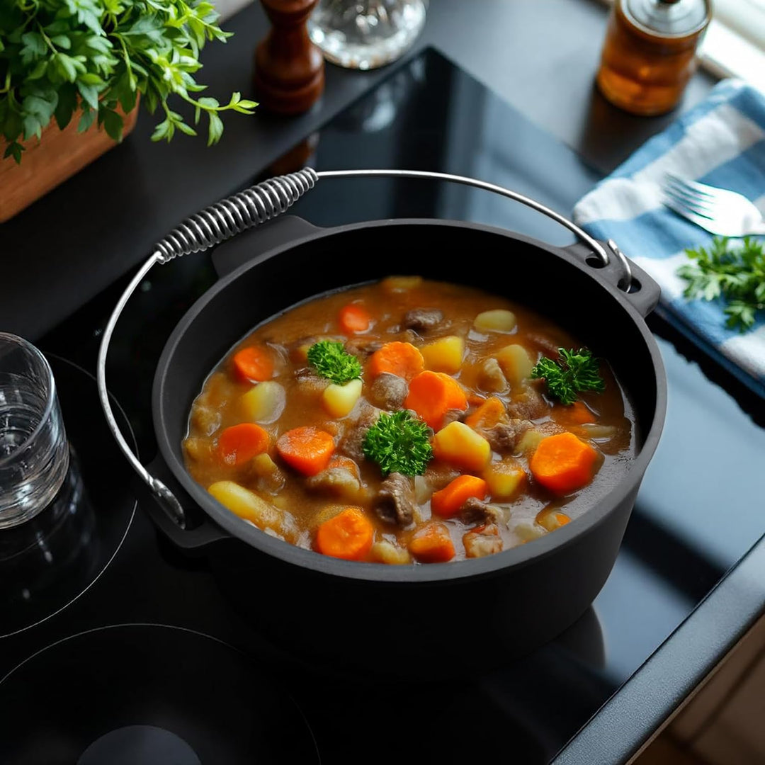 Spetebo Dutch Oven 25 cm - Gusseisen Feuerkessel mit Tragegriff - Feuer Koch Topf Bräter, Dutch Oven