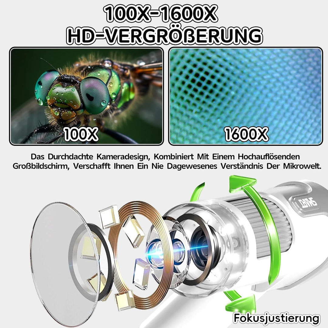 Mikroskop für Kinder, Digitales Mikroskop mit 4 Zoll LCD-Display und 1600X Grosse Vergrösserung, Mic