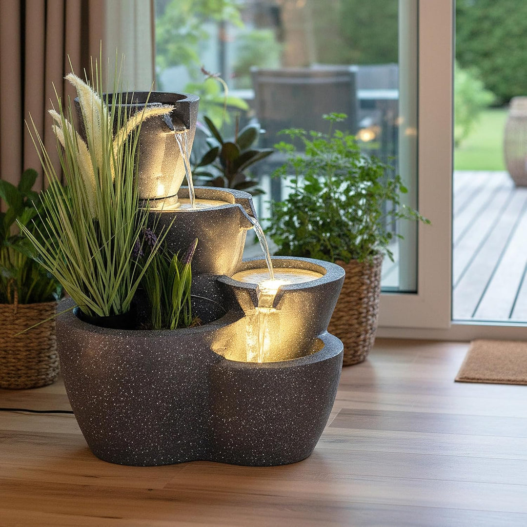 Zimmerbrunnen mit Beleuchtung Botana Gartenbrunnen bepflanzbar Springbrunnen Terrassenbrunnen (LED: