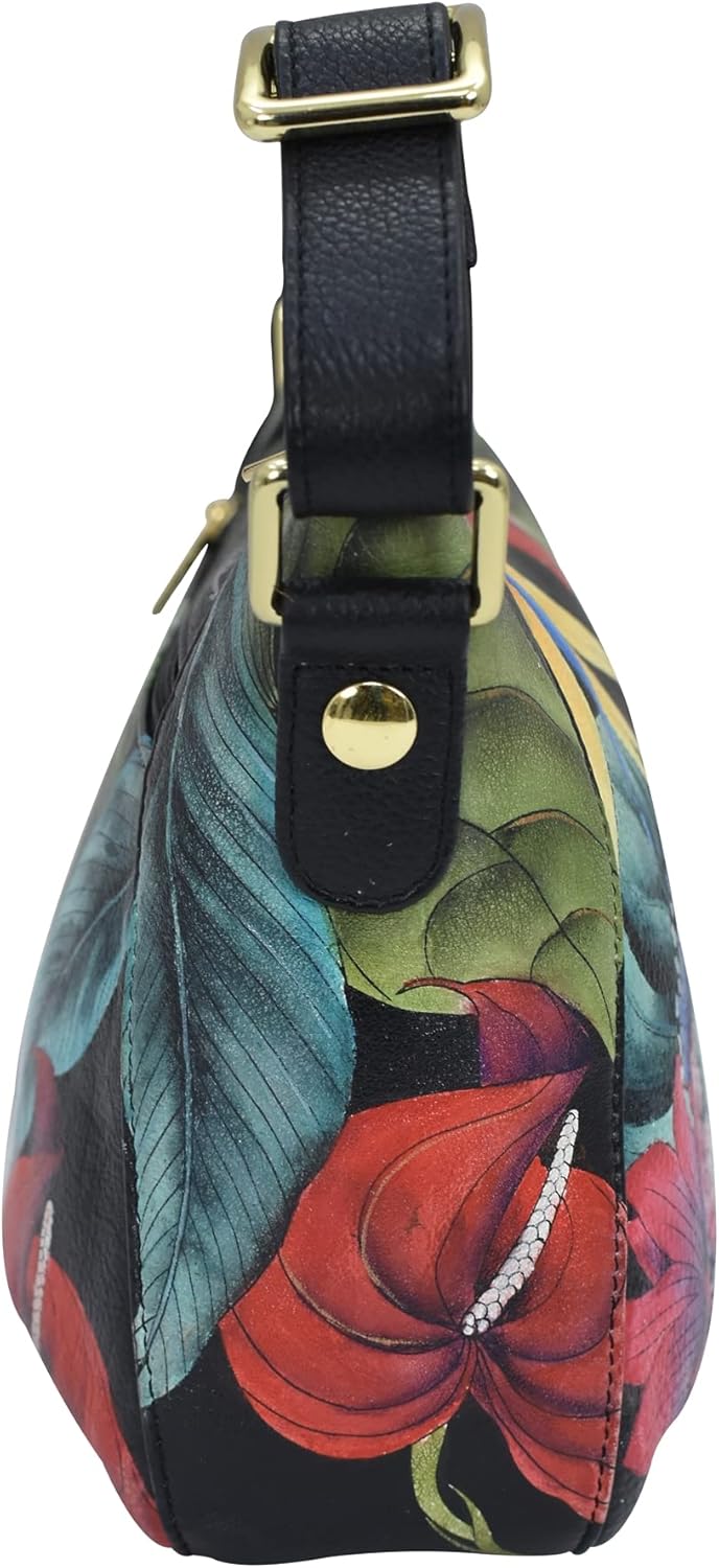 Anuschka Handbemalte Hobo Schultertasche aus Echtleder Happy Panda, Happy Panda
