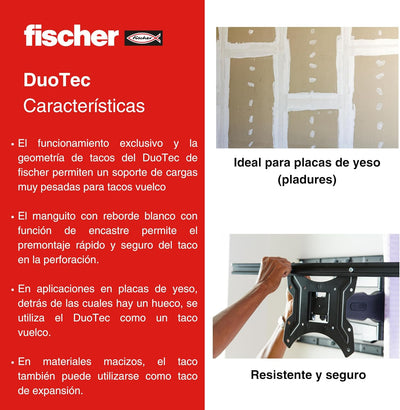 fischer - DuoTec Gipskartondübel, Schrauben und Dübel für Gipskarton, 10 mm, Box 25 Stück Schrauben