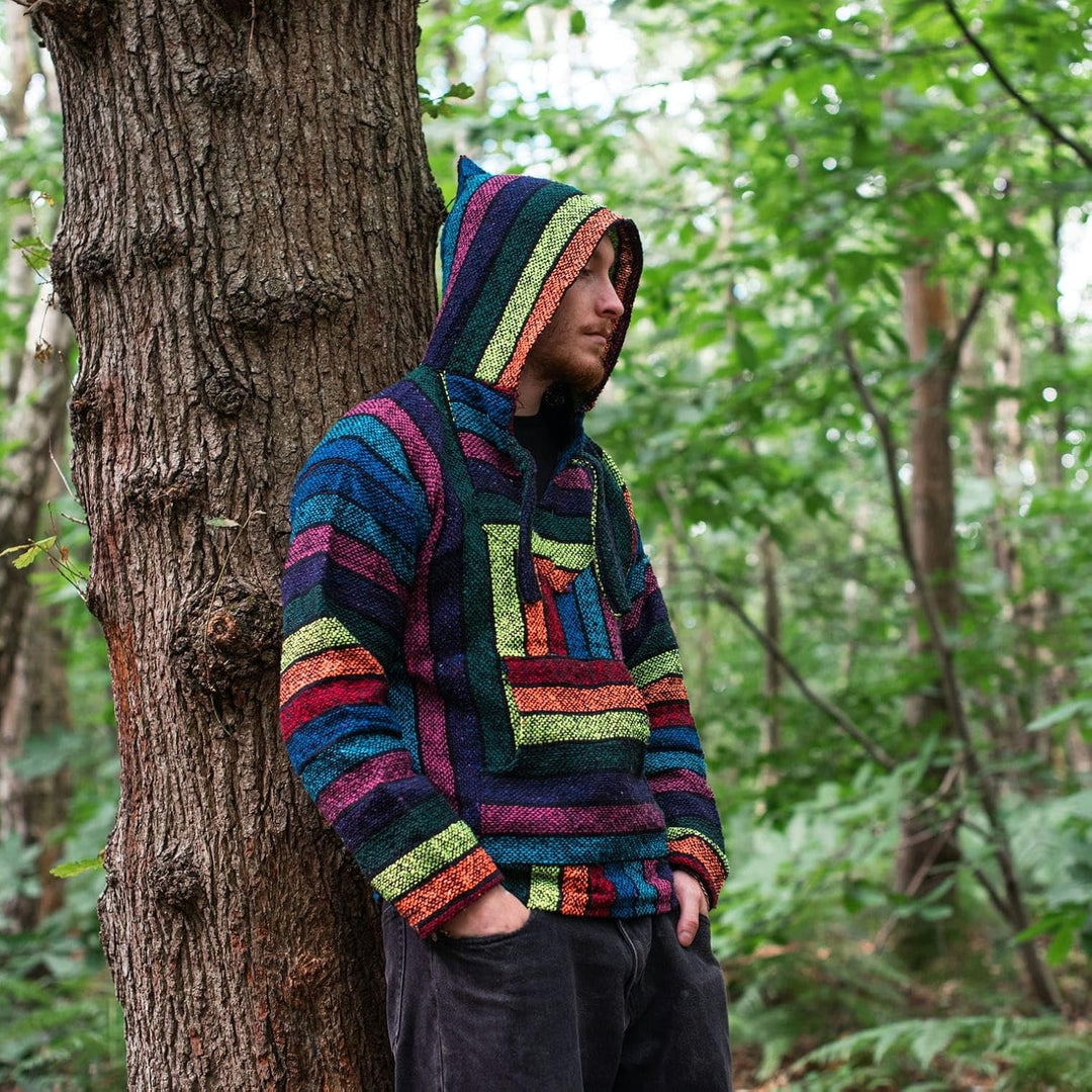 Siesta Baja Hoodie – Mexikanischer Jerga Hippie Pulli Kapuzenpullover für Herren und Damen M Regenbo
