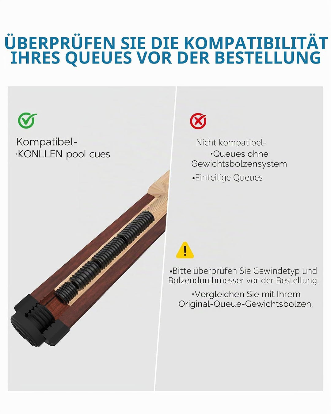 KONLLEN 4 Stück Billard-Queue-Schrauben, verstellbar, Zubehör (0,2/0,4/0,5/31,2 g, 12/19/25/45 mm)