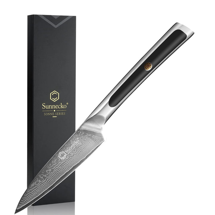 Sunnecko Obstmesser Gemüsemesser Spickmesser 3,5 Zoll, mit 67-Schichten Damaststahl VG-10 Klinge Kle