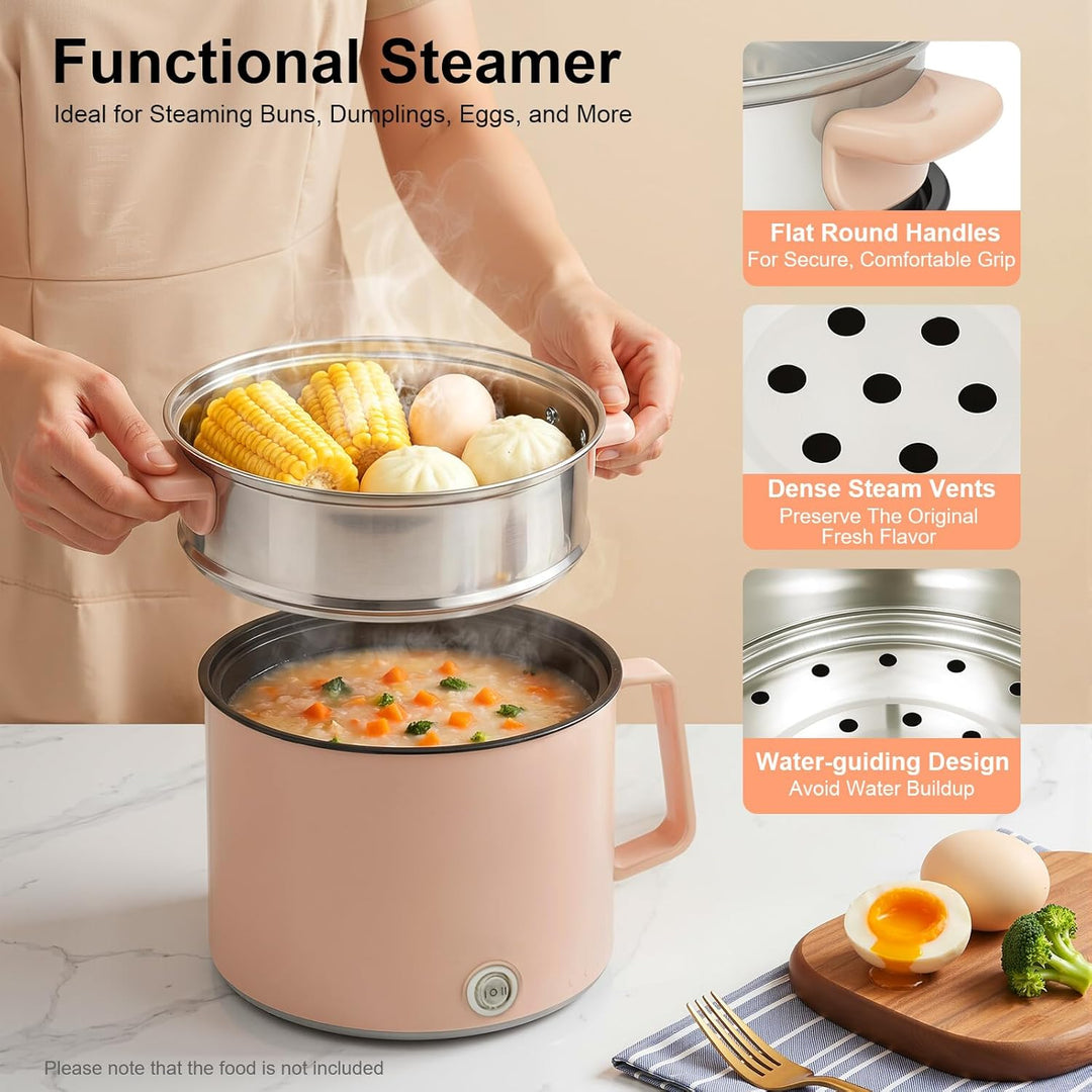 Hot Pot Elektrisch Mit Dampfgarer Elektrischer Topf 1.7L Hotpot Antihaft Mini Elektropfanne,Mit Deck