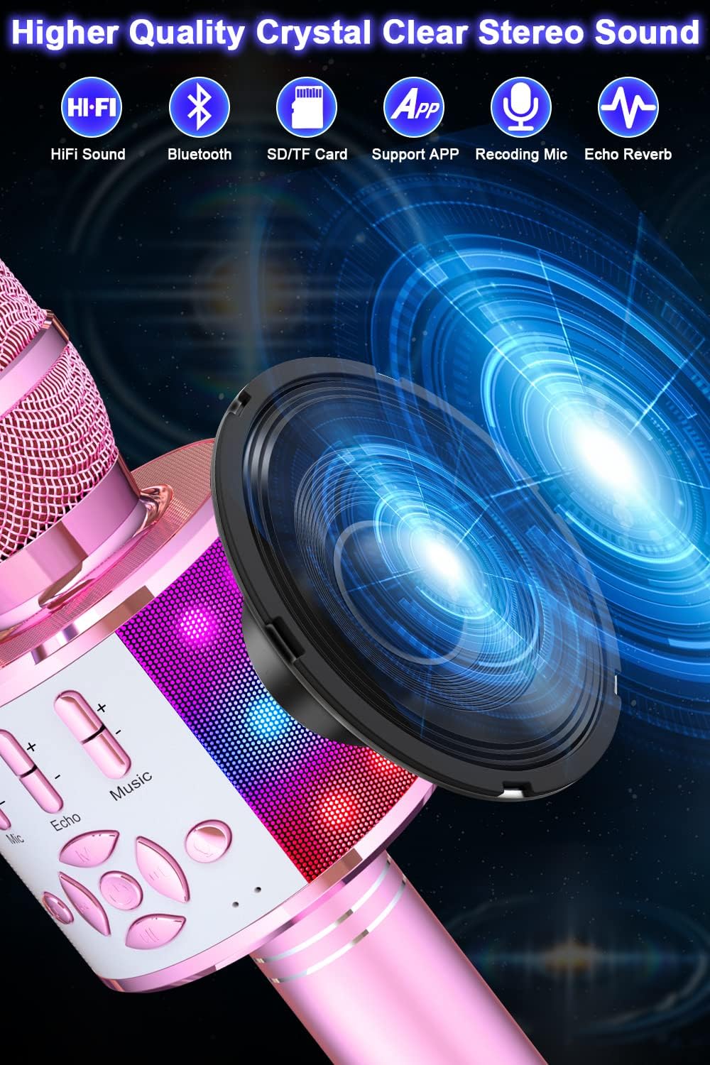 BONAOK Magic Sing Karaoke Microphone, Bluetooth Microphone Karaoke Kids, 4 in 1 Sing Microphone, Wir