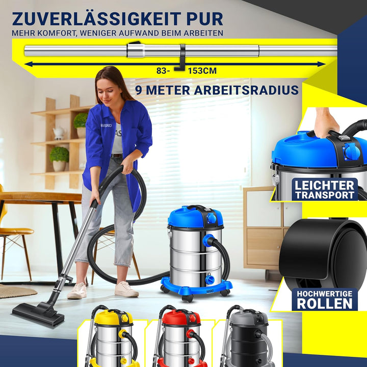 MASKO® Industriestaubsauger Staubsauger Nass Trocken Sauger Edelstahl 2300W + Steckdose | Blasfunkti