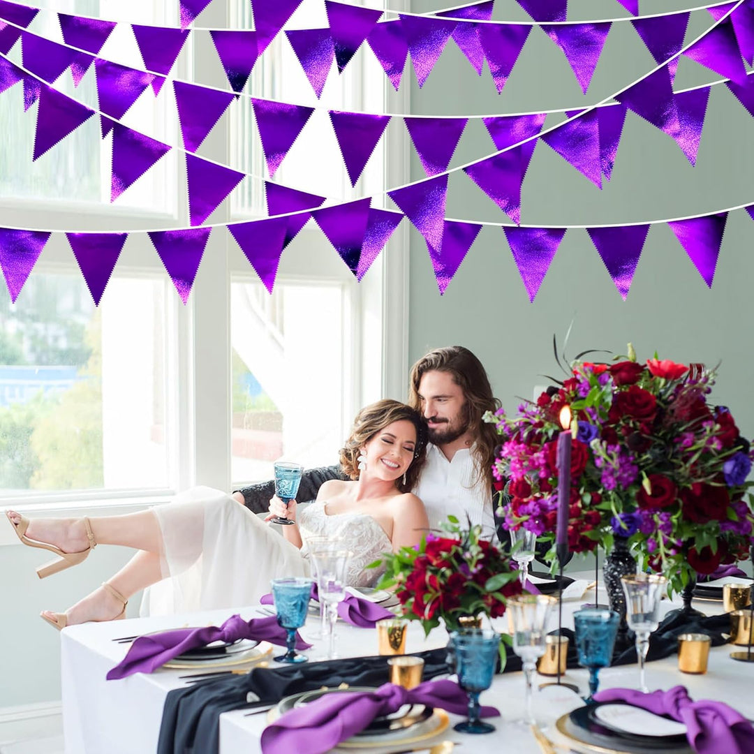 32Fuss Lange Violette Stoff-Dreiecksbanner-Flagge Doppelseitig Metallisch Holografische Wimpelkette