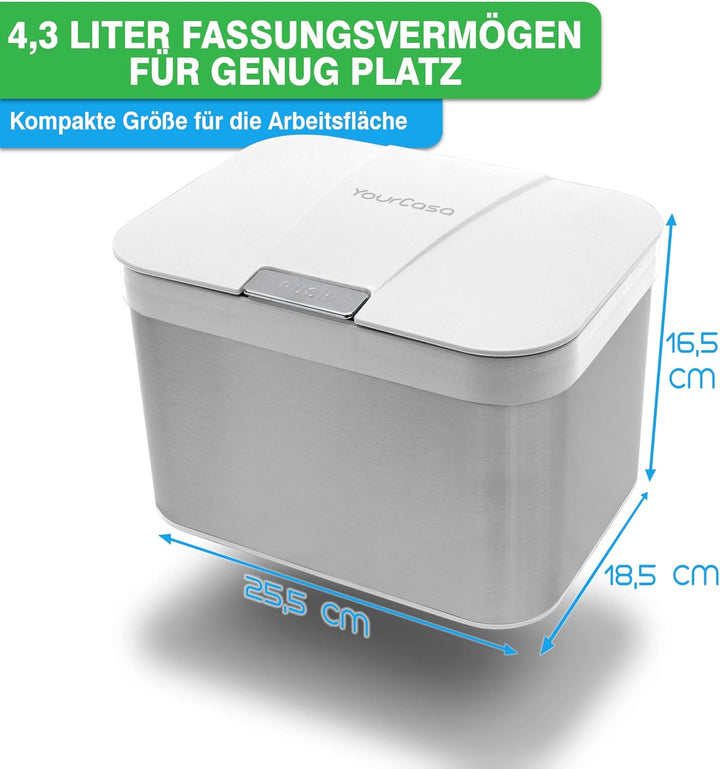 YourCasa® Biomülleimer Küche 4,3 L aus Edelstahl - geruchsdichter Bio Mülleimer mit Deckel & spülmas
