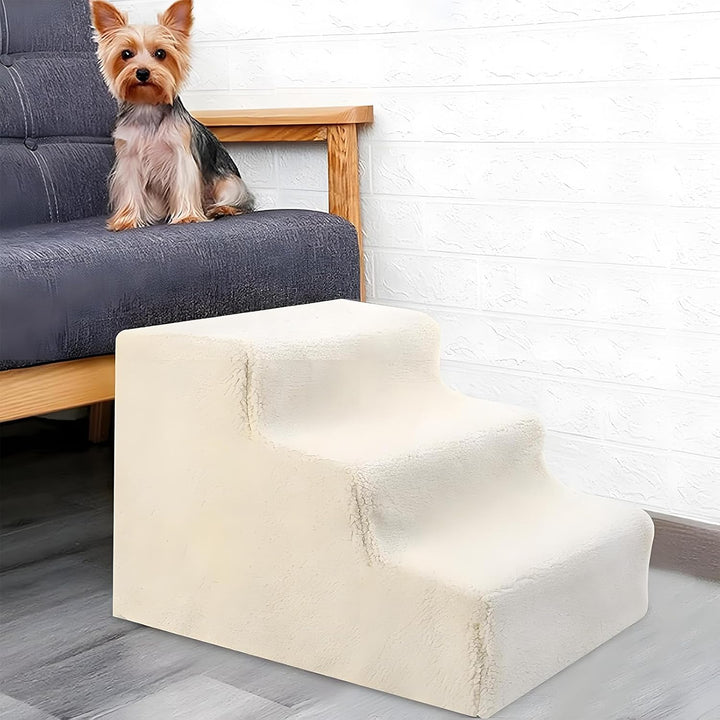 Haustiertreppe Hundetreppe Treppe 3 Stufen Plüsch-Bezug waschbar - Katzentreppe Hunderampe Plüschunt