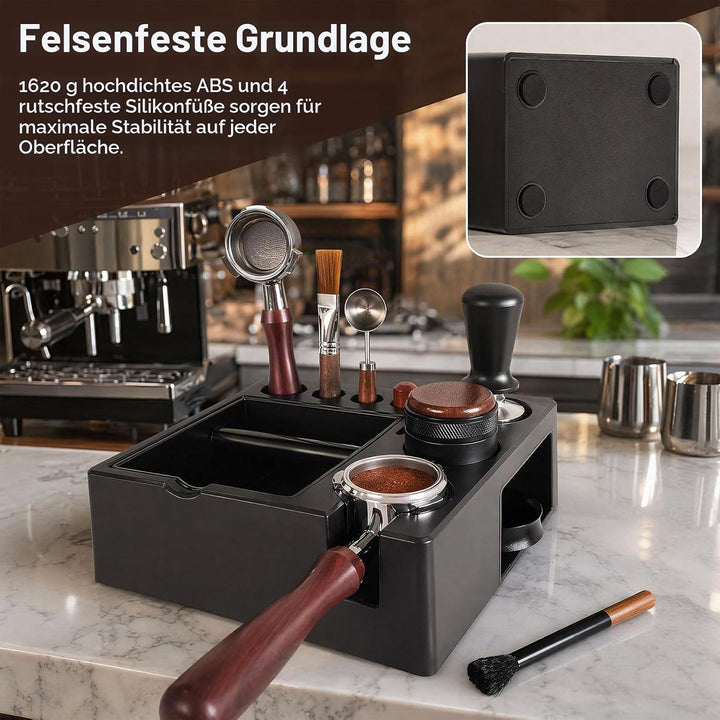 Espresso Tamperstation 51-54-58mm Tamperstation mit Abklopfbehälter 8-in-1 Coffee Tamping Station Sc