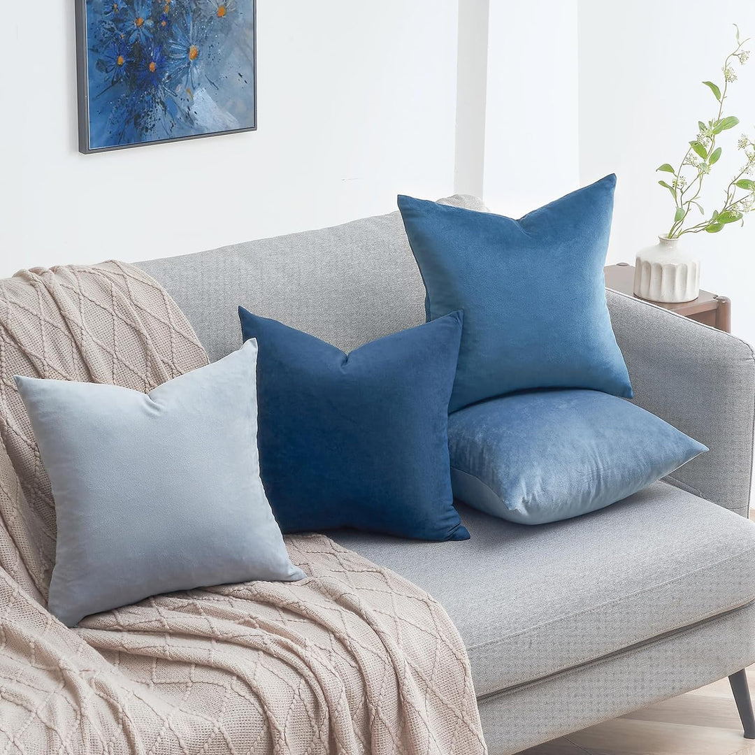 Topfinel Kissenbezug 50x50 blau 4er Set Samt Kissenbezüge Kissenhülle Dekokissenbezug sofakissen dek