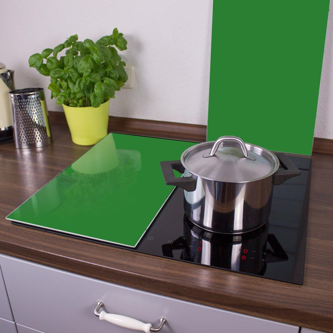 banjado® Herdabdeckplatte Glas 2-teilig je 30x52 cm/Schneidebrett Herdabdeckung mit Motiv Grün/Herda