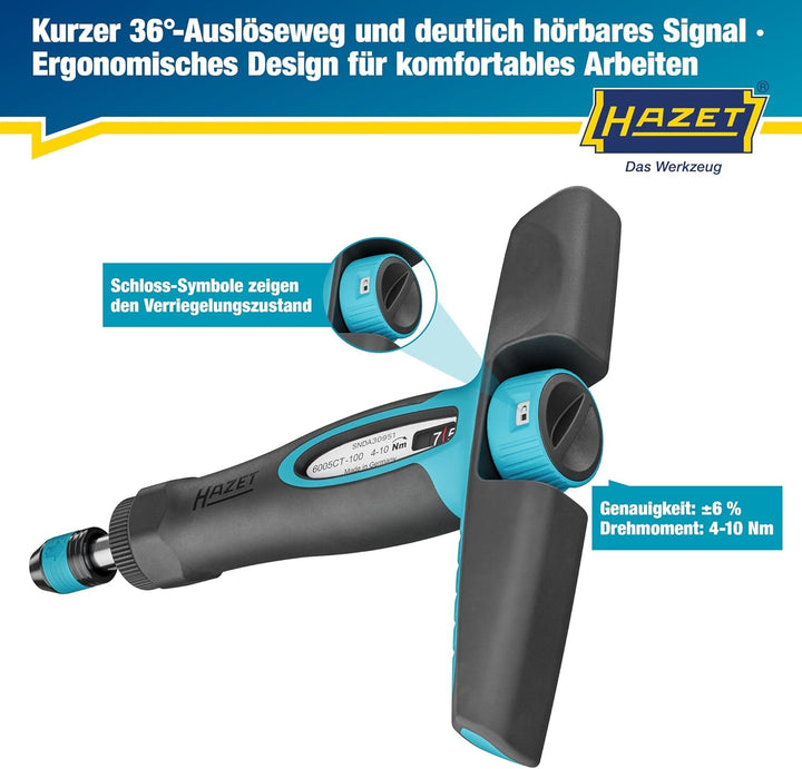 HAZET Drehmomentschraubendreher 6005CT-100, 1/4" mit Quergriff, 4-10 Nm, 6% Genauigkeit, 198 mm Läng