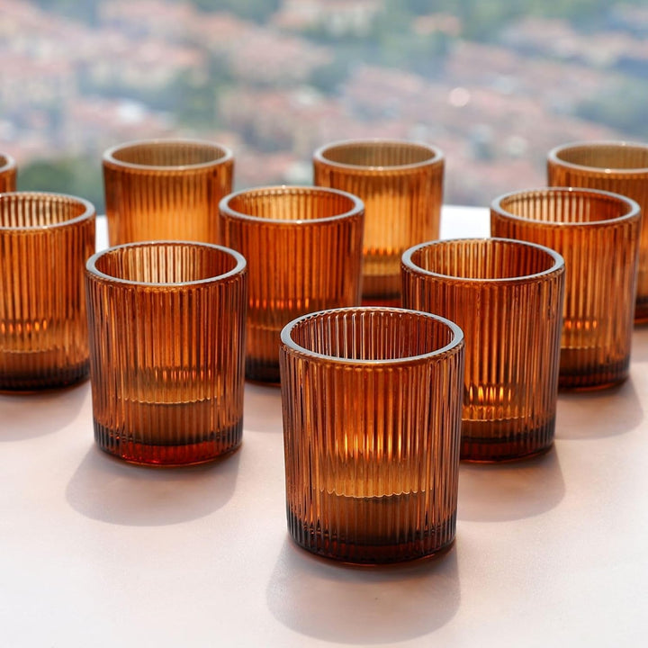 Vohocandle Braune Teelichthalter im 12er-Set, Gerippter Teelichthalter für die Tischdekoration bei H