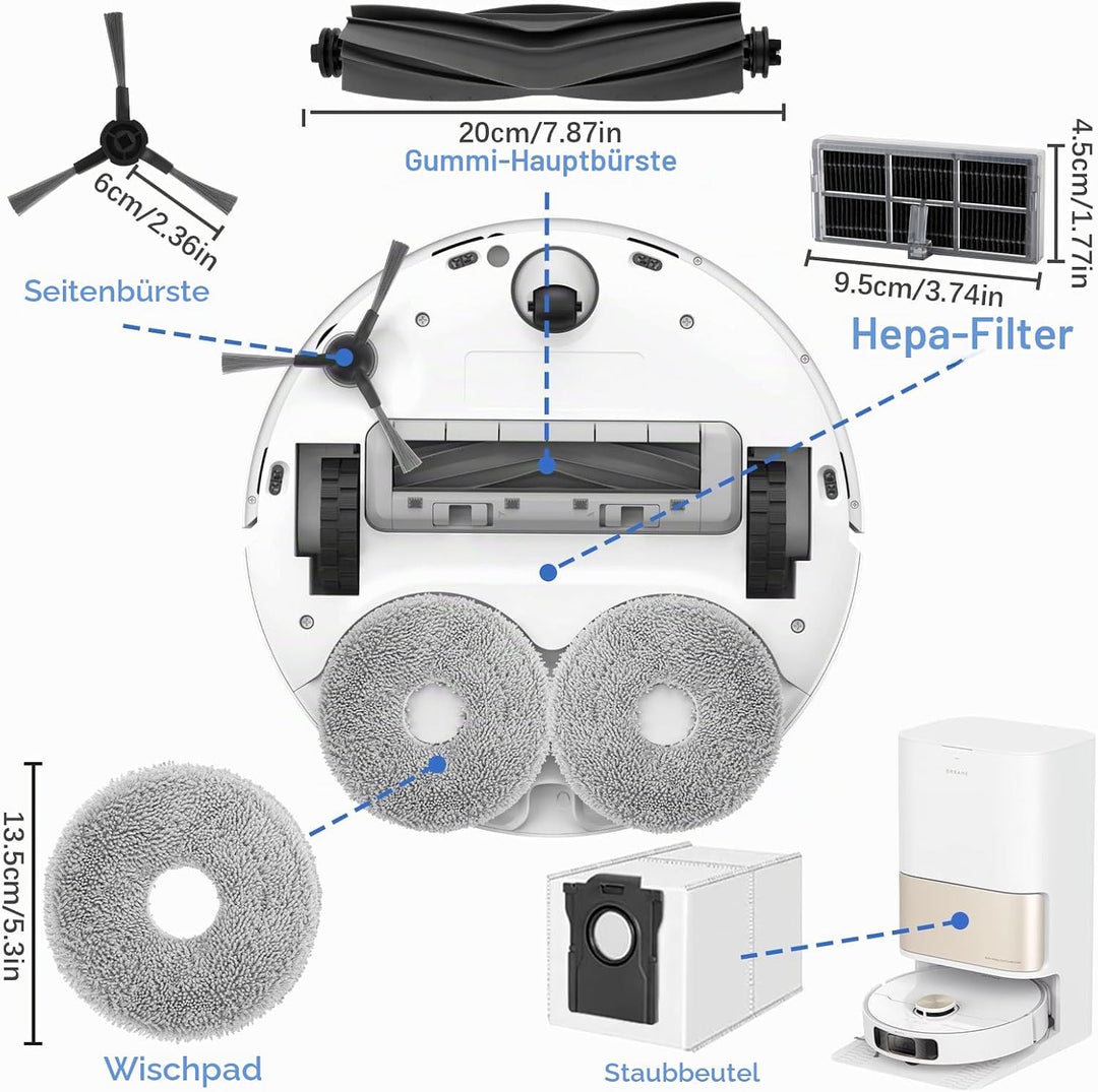 24 Stück Zubehör für Dreame L10s Ultra Gen 2/L10s Pro Ultra Heat/X30 Ultra/Mova E30 Ultra Saugrobote