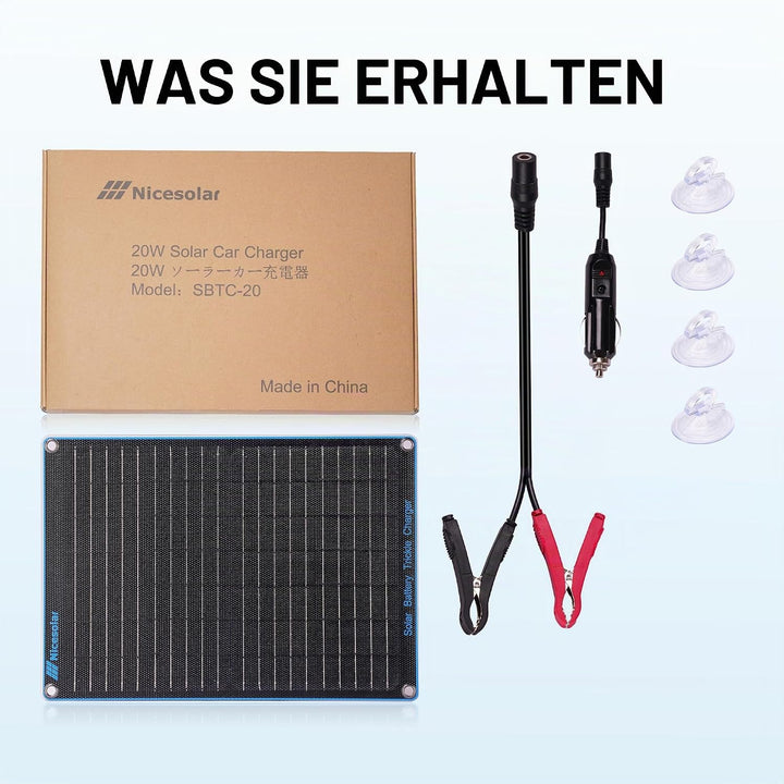Nicesolar 20W 12V Solarpanel Auto-Batterie Erhaltungsladegerät &amp; Maintainer mit Zigarettenanzünder-S