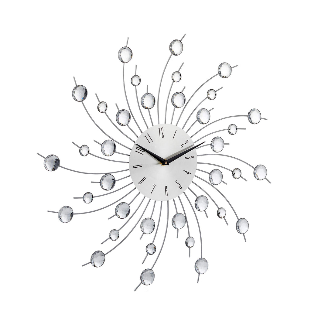 Relaxdays, Silber Wanduhr XL mit Glitzer, Küchenuhr gross, Moderne Wohnzimmeruhr, Analoguhr Wand, 50
