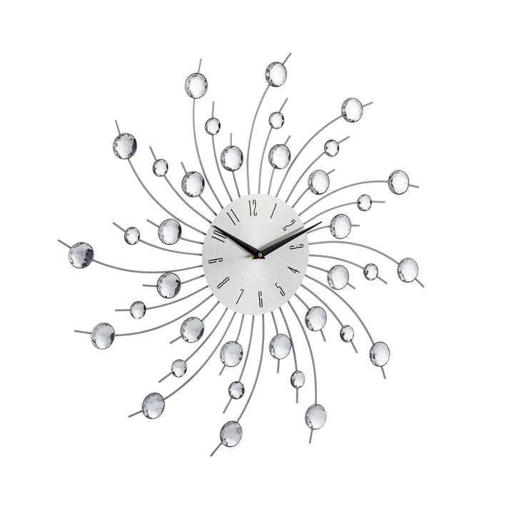 Relaxdays, Silber Wanduhr XL mit Glitzer, Küchenuhr gross, Moderne Wohnzimmeruhr, Analoguhr Wand, 50