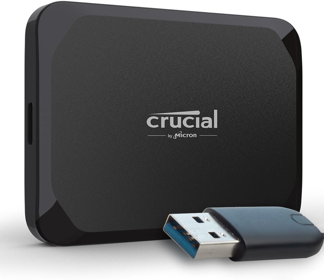 Crucial X9 4TB Portable SSD mit USB-A Adapter - bis zu 1050MB/s - PC und Mac, mit Mylio Photos+, USB