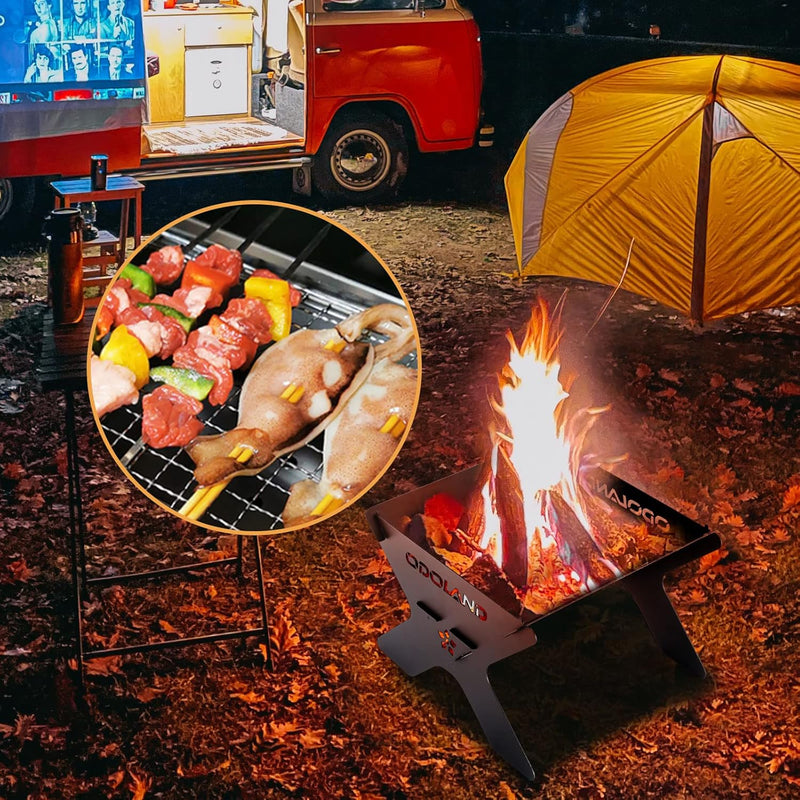 Odoland Camping-Feuerstelle, tragbare Feuerstelle für Camping, 2 in 1 Holzfeuergrill mit Abnehmbarer