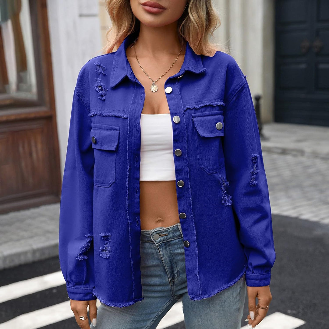HOTIAN Damen Jeansjacke jeansjacken für damen übergangsjacke damen Vintage Jean Mantel Übergangs Rip