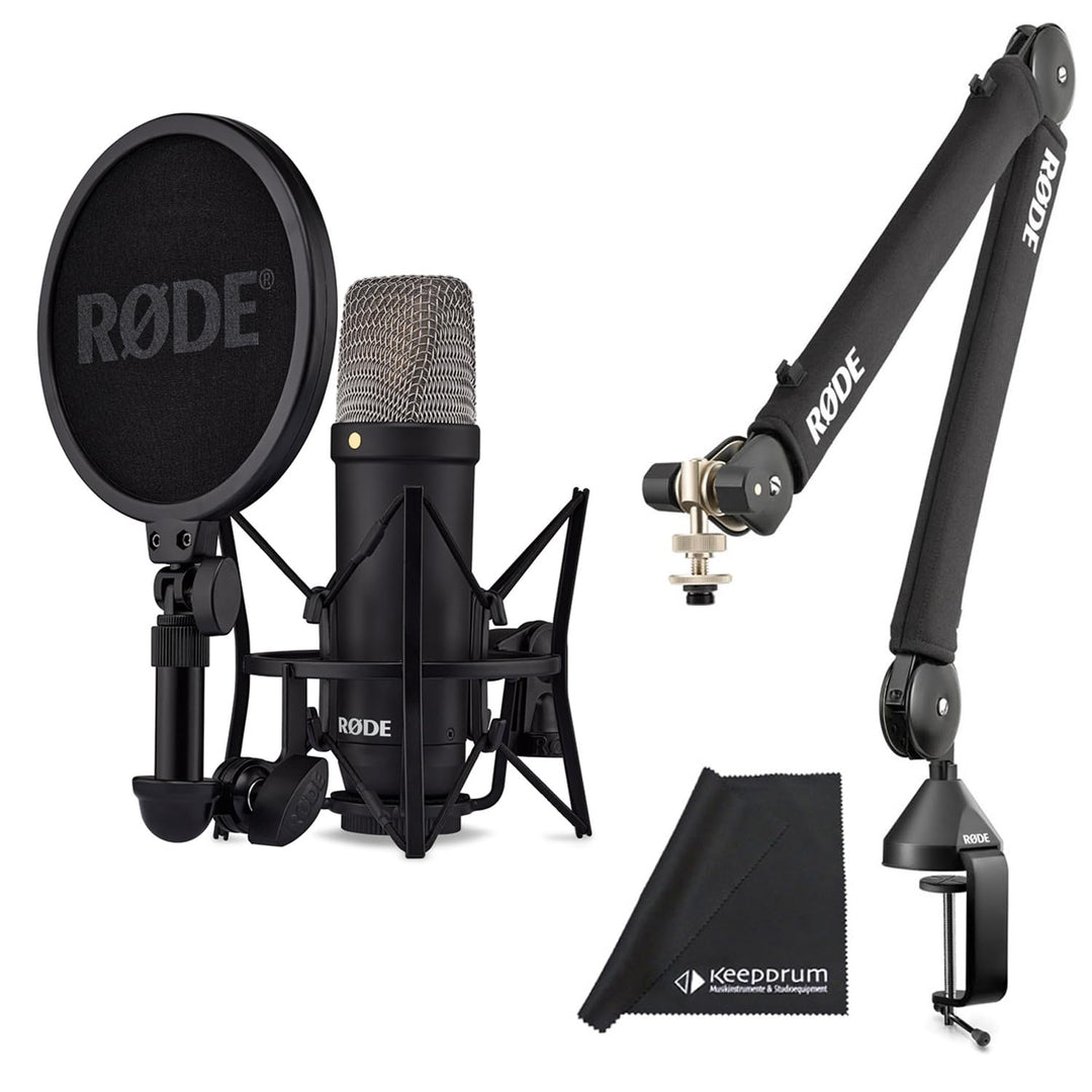 Rode NT1 Signature Black Studio-Mikrofon + PSA-1+ Gelenkarm-Stativ + keepdrum Mikrofasertuch