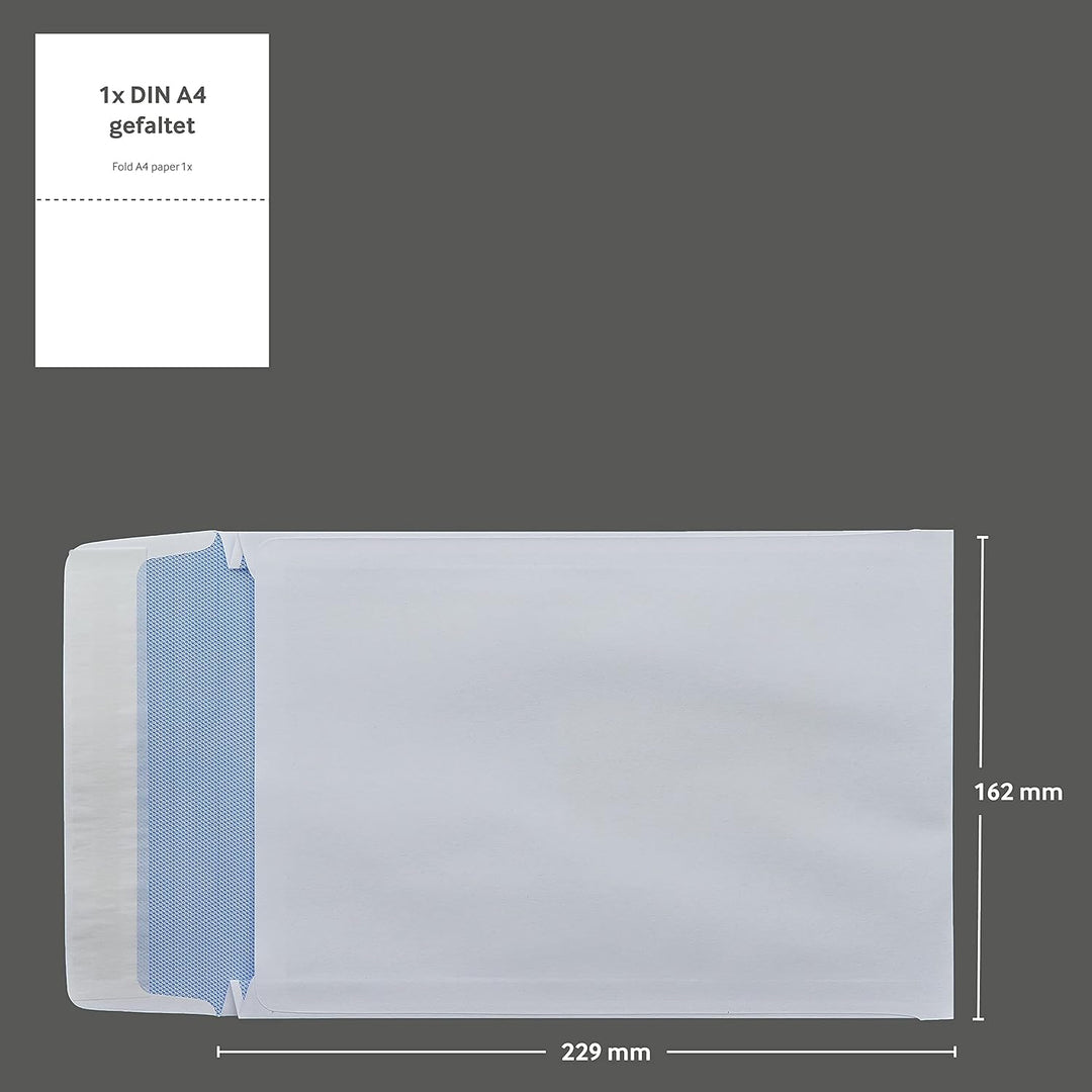 Faltentaschen Versandtaschen, C5, 162 x 229 x 25 mm, weiss, 125 Stück, mit Fenster, Haftklebung mit