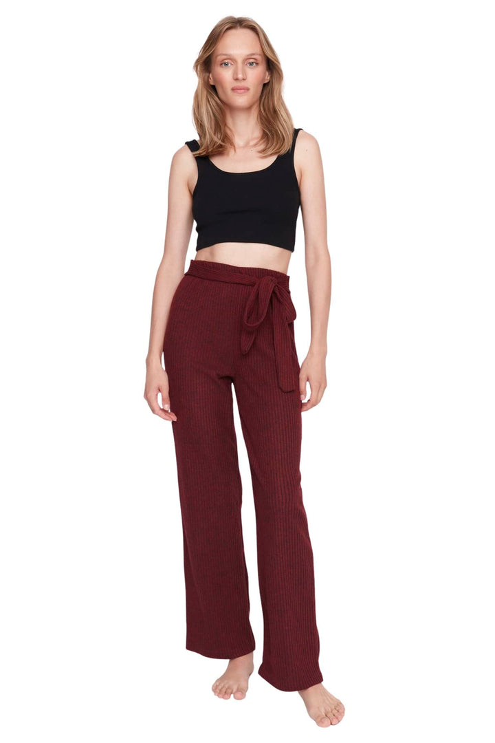 Trendyol Damen Homewear hoher Taille und weitem Bein Hose S Burgundy, S Burgundy