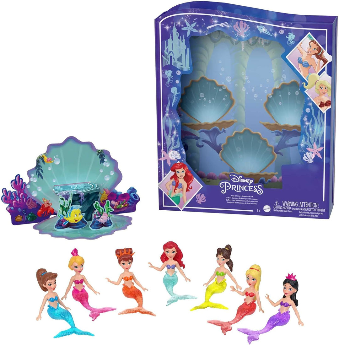 Disney Princess Arielle - Geschichtenbuchset von Arielle und 7 Meerjungfrauenfiguren, Unterwasser-Ve
