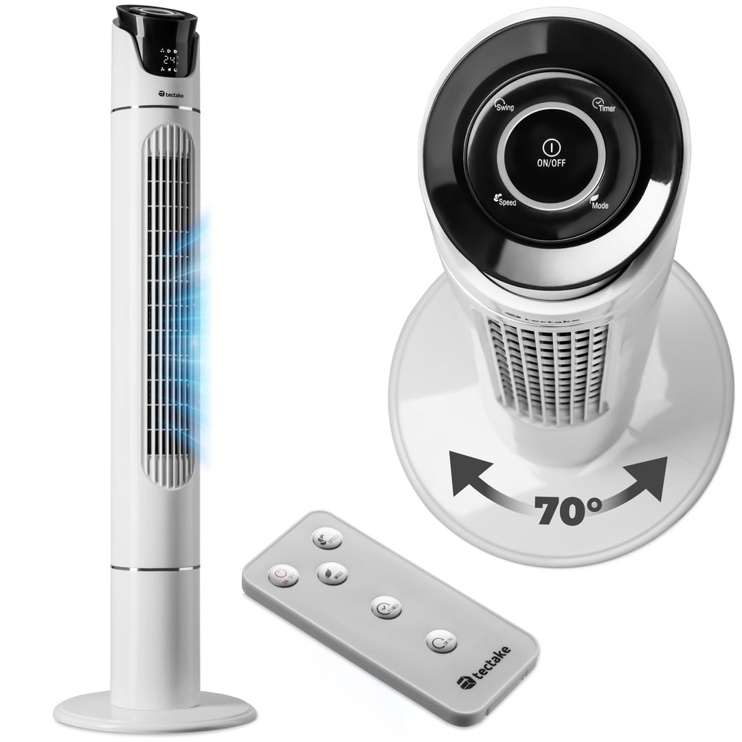 tectake® Ventilator gross mit Fernbedienung, Ventilator oszillierend mit 3 Geschwindigkeitsstufen, T