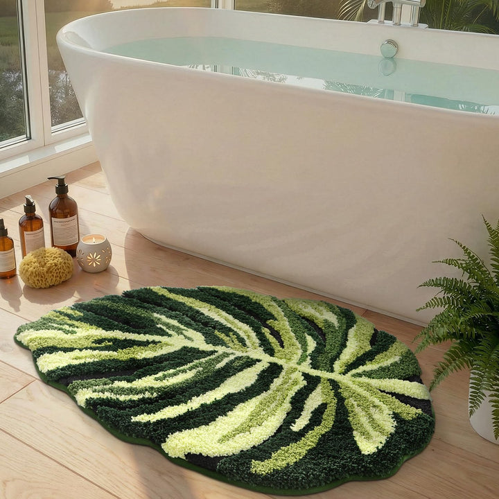 DEXI Badezimmerteppich 80 x 120 cm, Badematte rutschfest Absorbierende mit Monstera Pflanzenmuster,