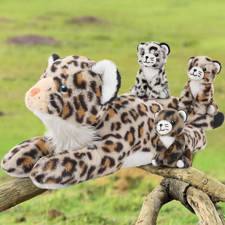 MorisMos 45cm riesen Leopardo Kuscheltier XXL mit 3 Plüschbaby im Bauch, gross liegend Plüsch Leopar