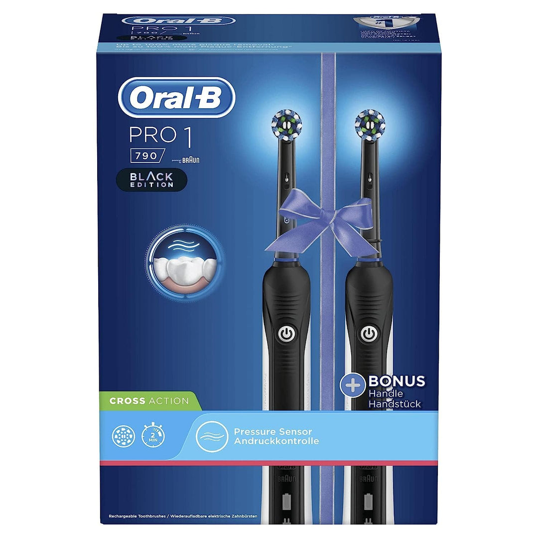 Oral-B Pro 1 790 Elektrische Zahnbürste, Doppelpack & 1 CrossAction Aufsteckbürste, Drucksensor & Ti