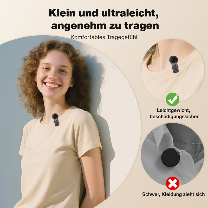 iVANKY Lavalier Mikrofon, Wireless Microphone. 2pcs externes mikrofon Smartphone, mikrofon Handy mit