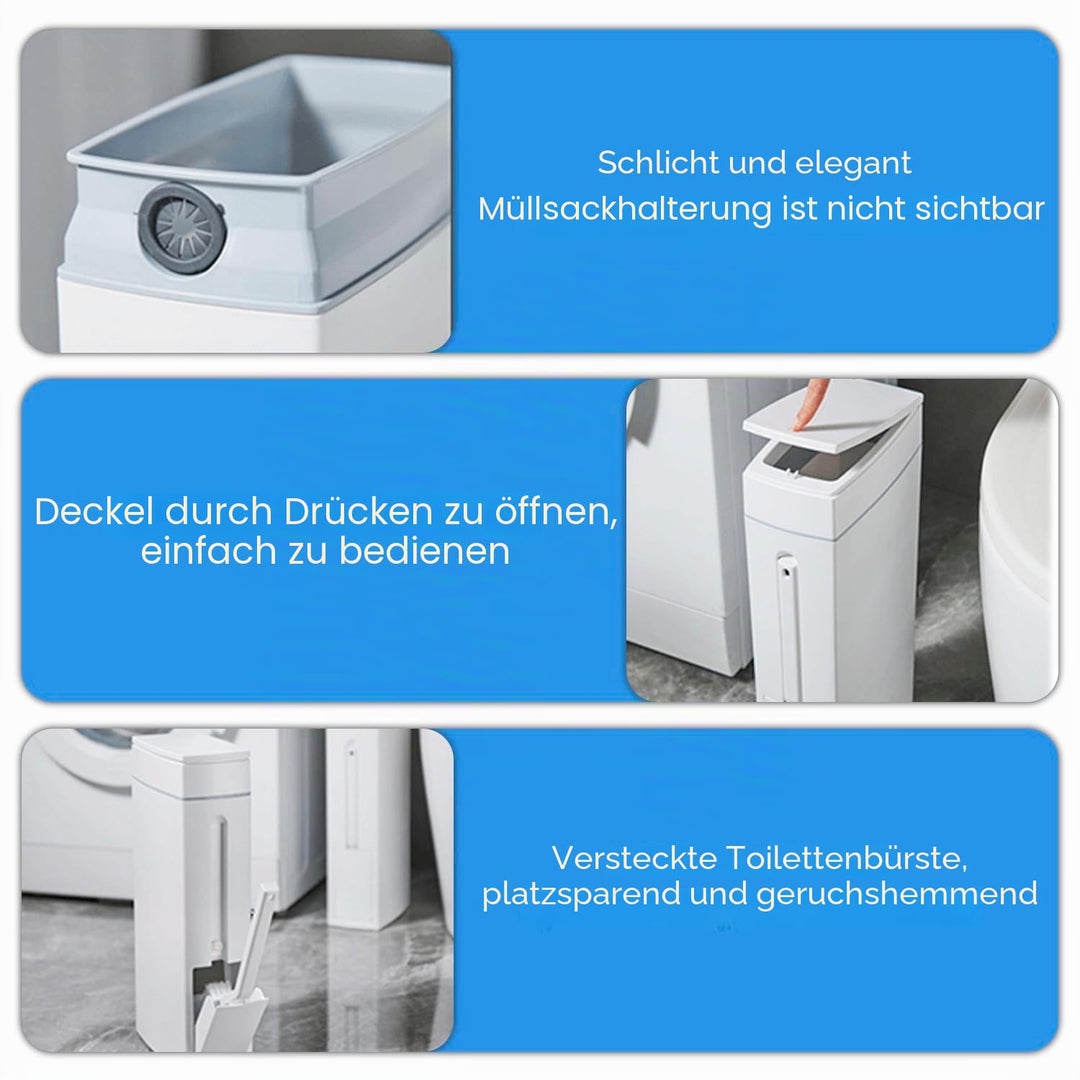 4.5L Mülleimer Bad Mit Deckel - Pop-Up Plastikmüll Mit Toilettenbürste - Geruchsdicht für Badezimmer