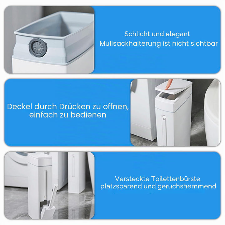 4.5L Mülleimer Bad Mit Deckel - Pop-Up Plastikmüll Mit Toilettenbürste - Geruchsdicht für Badezimmer