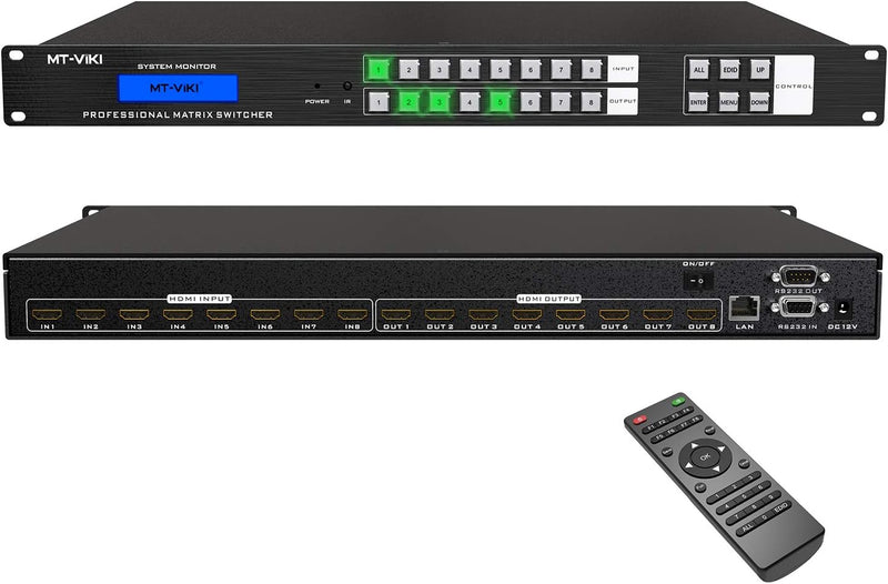 MT-VIKI HDMI Matrix Switch 8 in 8 Out Rackmount Splitter & Switch 8x8 mit IR-Fernbedienung RS-232 LA