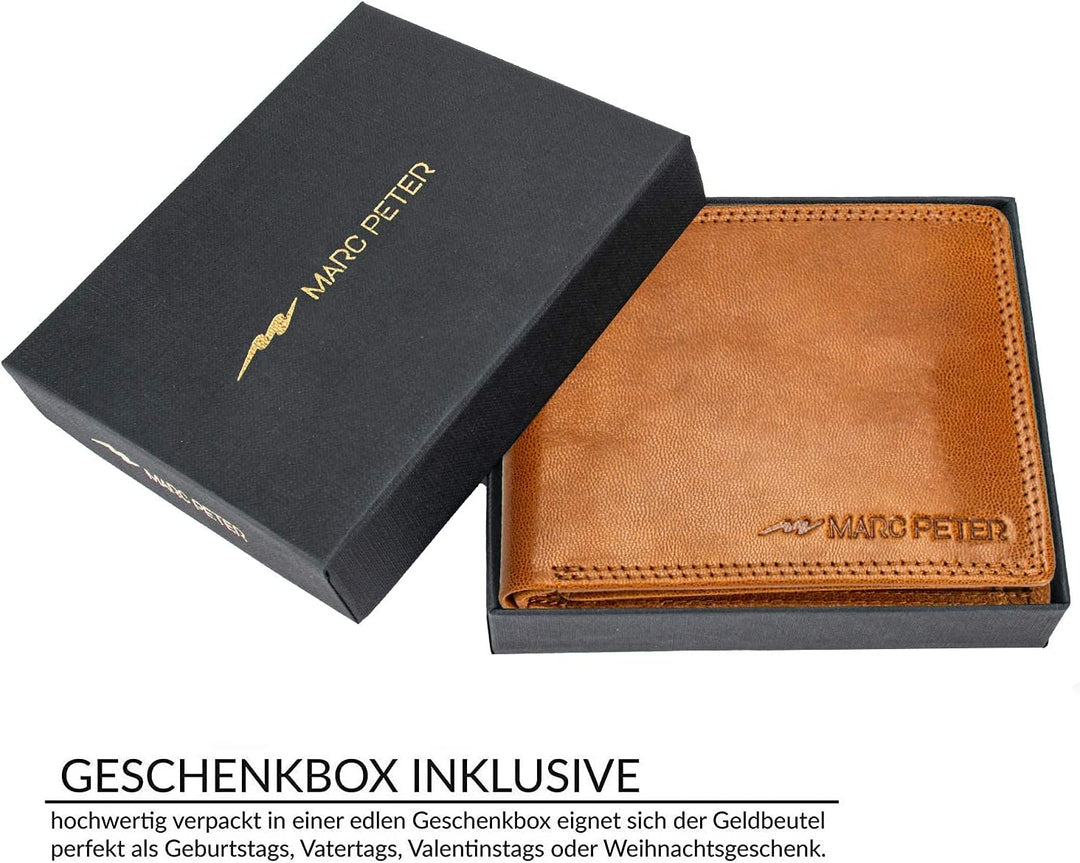 Marc Peter® Echt-Leder Geldbörse Hanover | Geldbeutel für Herren mit RFID-Schutz | Gross 10 Fächer P