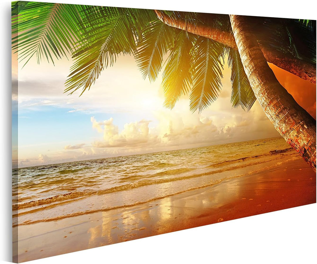 islandburner Bild auf Leinwand Sonnenaufgang Am Strand Der Karibik Bilder Wandbilder Poster, Leinwan