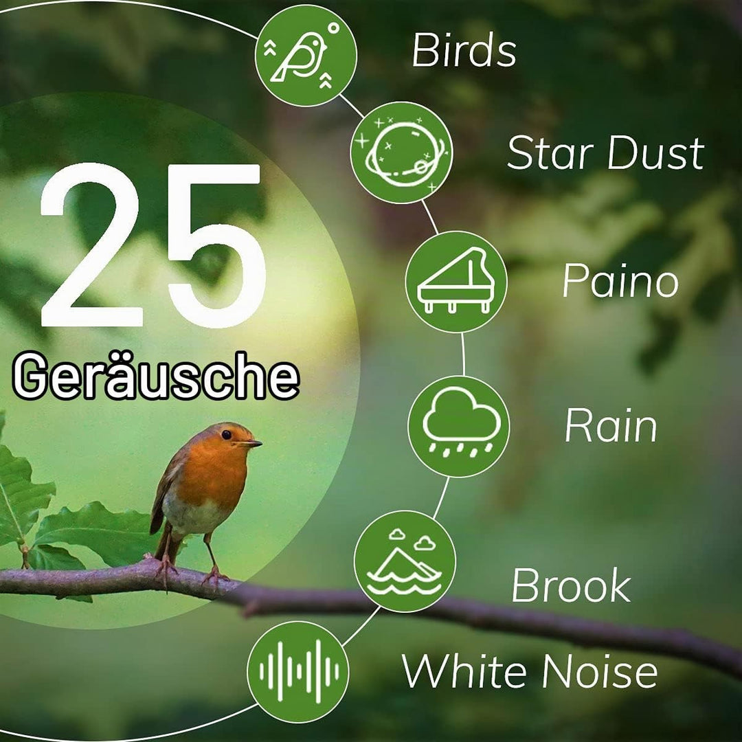 Magicteam Einschlafhilfe Weisses Rauschen mit 10 Farben Lichter und 25 Natürliche Berruhigen Klänge